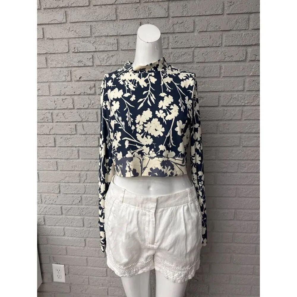 Calia Women Floral Cropped Long Sleeve Top Size L